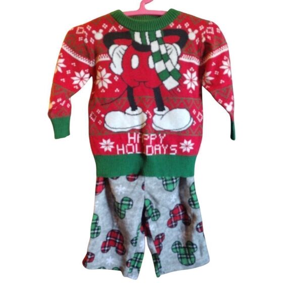 Disney VTG Mickey Mouse Knit Sweater with Printed Fleece Pants Size 12M - Picture 3 of 11